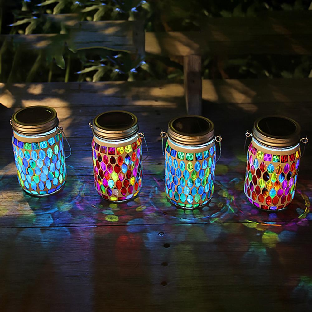 LED Mosaic Solar Light Waterproof Solar Glass Bottle Jar Table Lamp Glass Table Lamp for Garden Party Camping Terrace Yard Decor