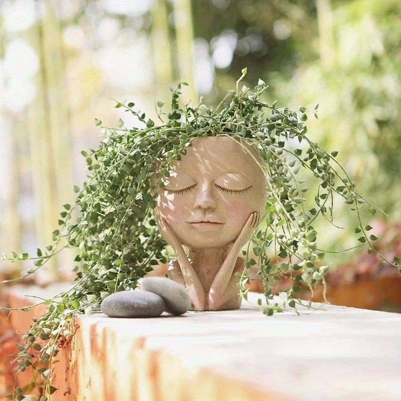 Face Flower Pot Head Planter Pot Succulent Planter Resin Decor W/ Drainage Hole