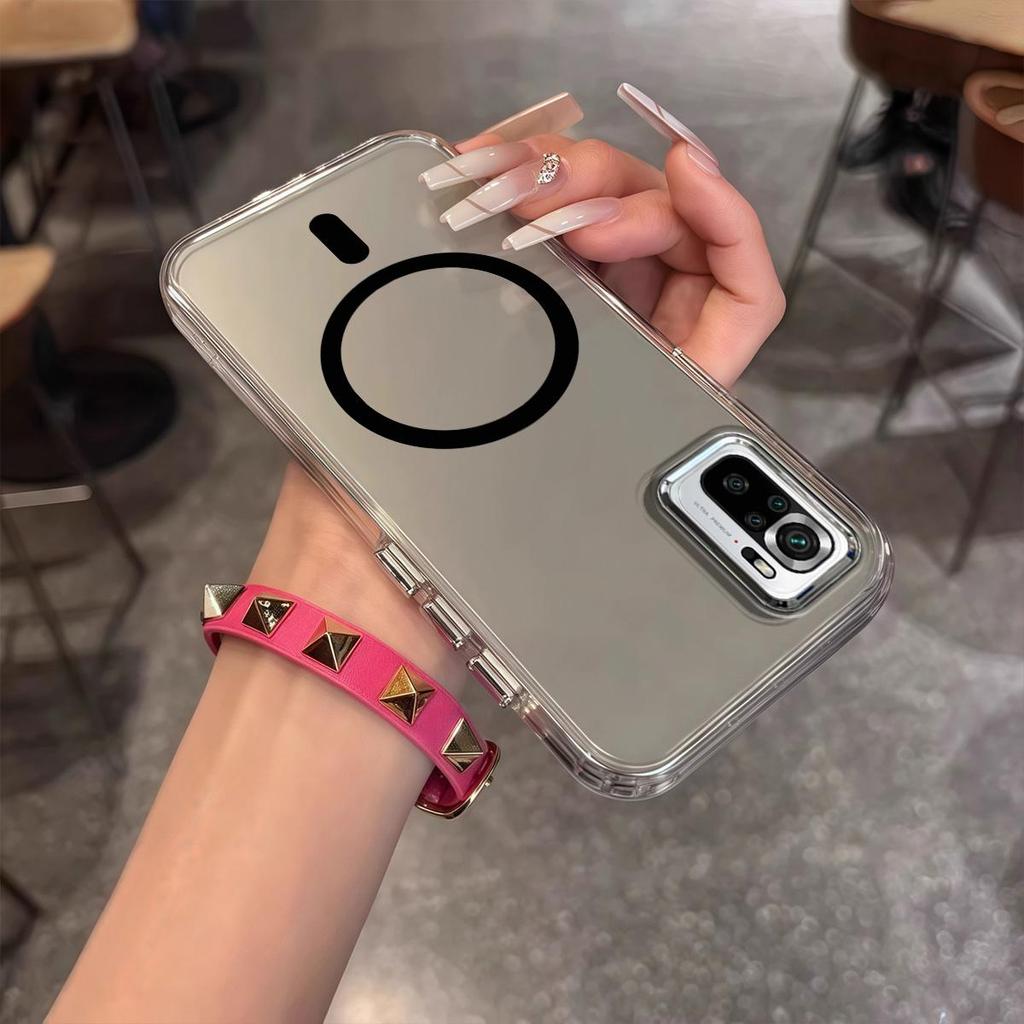 Case for Xiaomi Redmi Note 10S 4G,10 4G,POCO M5s Minimal Semi-Transparent Magnetic Casing Raised Electroplated Lens Bezel Anti-Slip Drop Resistant