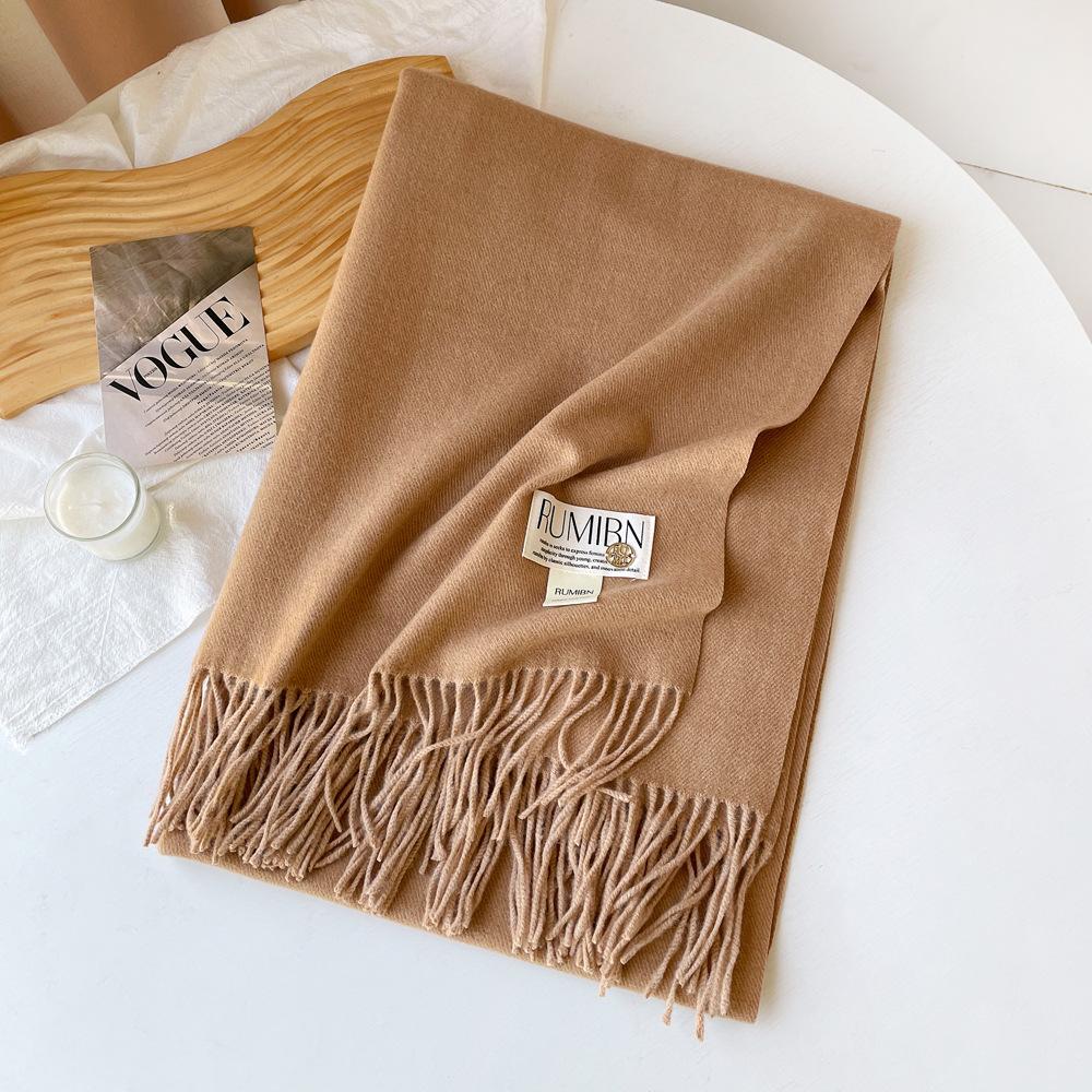 Solid color imitation cashmere scarf women's metal standard shawl women's high-grade relaxation camel-colored warm scarf