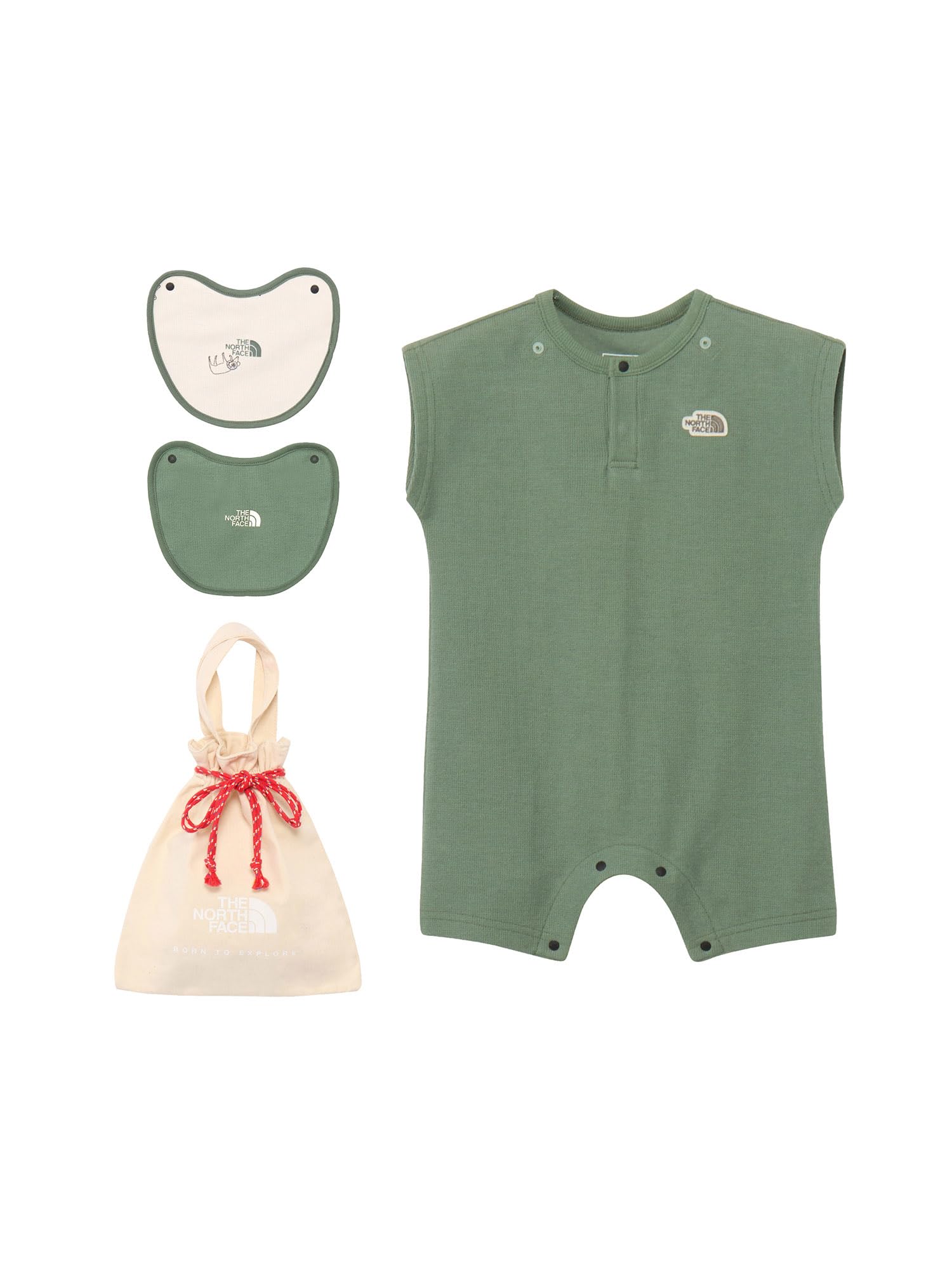 

North Rompers Bib Set B Latch Pile Rompers 2P Bib Duck Green 70 [The Face] &