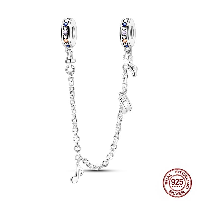 Star Moon Slide Safety Chains Charms 925 Sterling copper Heart Evil eyes Silicone Spacer Beads Fit Original Bracelet DIY Zircon