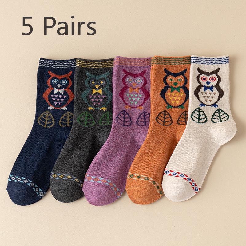 5 Pairs of Female Autumn Winter New Thick Cartoon Cute Bunny Wool Floor Stockings