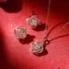 Jewelry Set Women Clover Design 16k Gold Plated Zircon Pendant Necklace Earrings Fashion