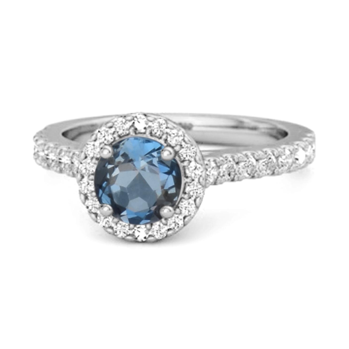 London Blue Topaz Round Halo Accents Ring - 925 Sterling Silver 11