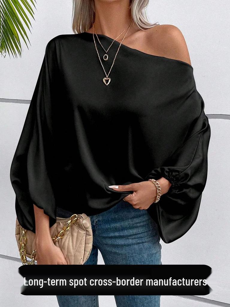Women's 2025 Winter Off-the-Shoulder Satin Asymmetrical Top
