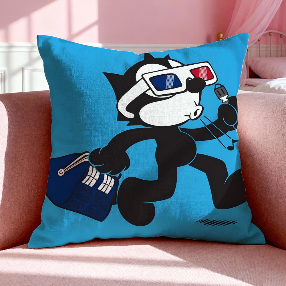 Cartoon F-Felix The Cat Cushion Cover Breathable Linen Pillowcase Summer Odorless Eco-Friendly Invisible Zipper Washable