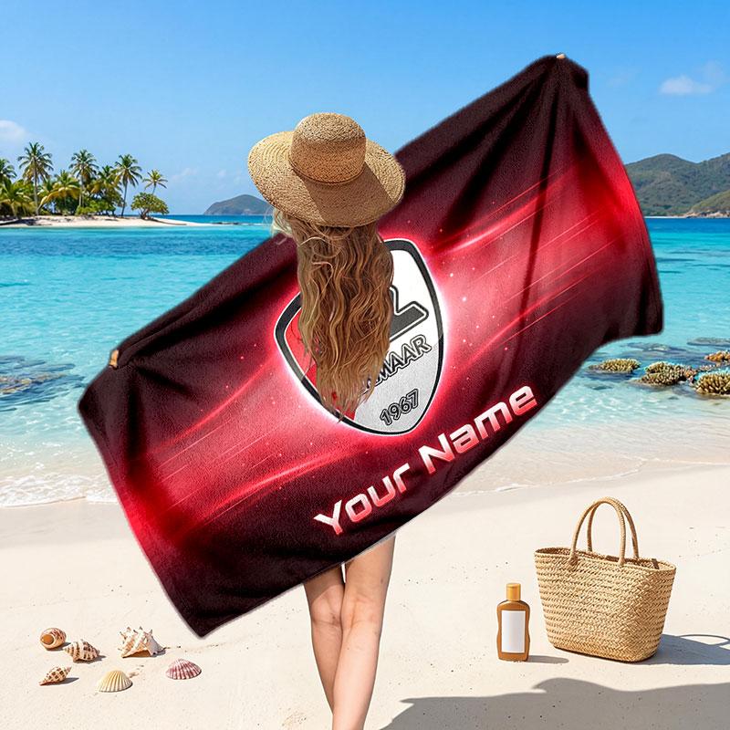AZ Alkmaar Benutzerdefiniertes Strandtuch, Personalisierter Namens-Textdruck, Fußballlogo Weiches Schnelltrocknendes Handtuch Urlaubsgeschenk