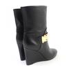 Great LOUIS VUITTON Booties Buckle wedge leather short boots black leather 35 Used