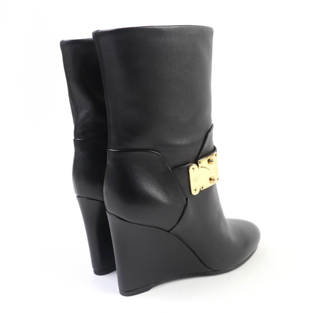 Great LOUIS VUITTON Booties Buckle wedge leather short boots black leather 35 Used