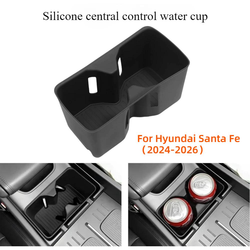 Central Control Storage Box for Hyundai Santa Fe 2024 2025 2026 Water Cup Holder Wireless Charging Pad Car Interior Accessories