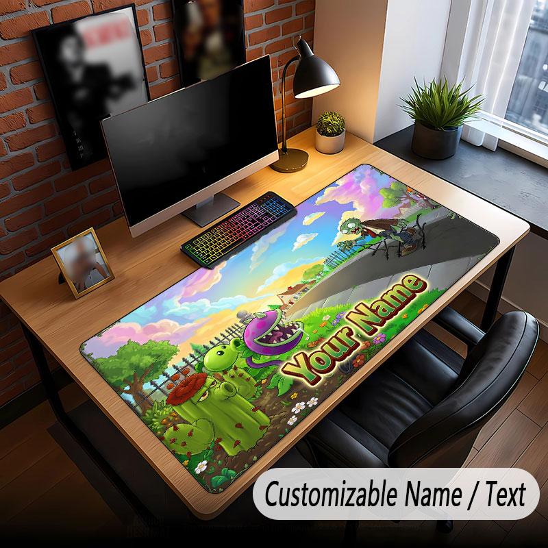 Tappetino Mouse Grande con Testo Nome Personalizzato, Plants vs. Tappetino Esteso Morbido Antiscivolo per Scrivania Zombie per Ufficio Domestico