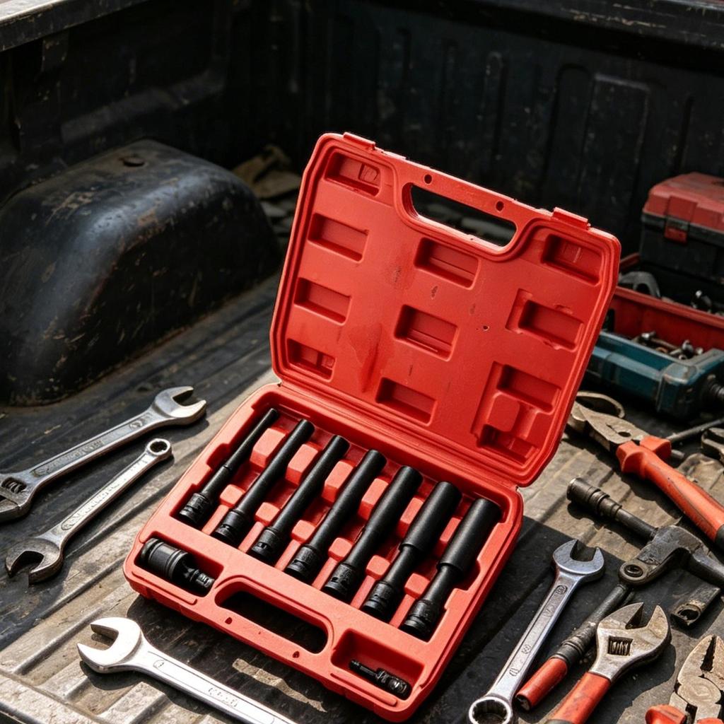 9 Pieces Thin Wall Lug Nut Socket Set Extra-Long Tool 6-Point for Garage, DIYers