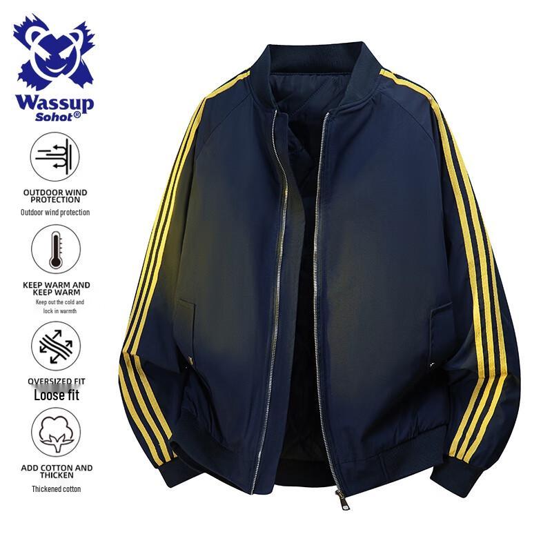 

Wassup Sohot Men s Striped Baseball Collar Padded Jacket L
