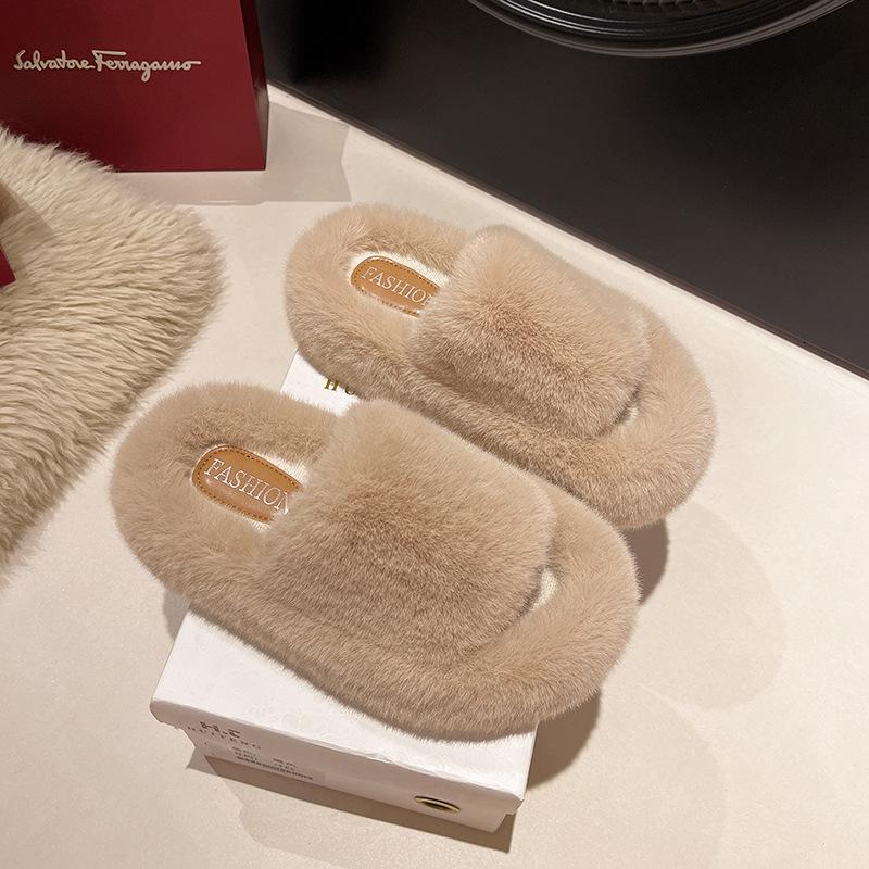 Small Man Increases Height Mao Mao Slippers Women's 2025 Autumn and Winter New Outer Wear Thick Bottom Versatile High Sense One-word Cotton Mop