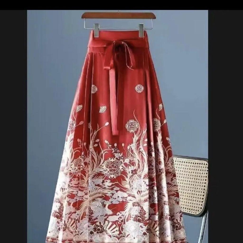 Vintage Maxi-Röcke im chinesischen Stil mit Pferdegesicht für Frauen, einteiliger langer Hanfu-Faltenrock, Damenkleidung