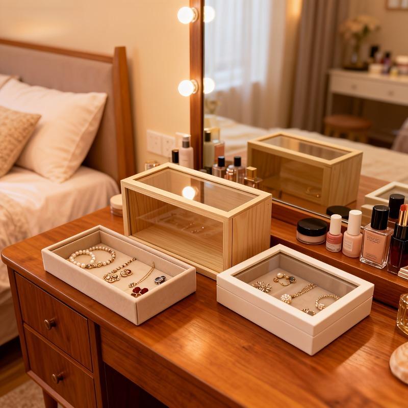 2/3PCS Pine Wood Storage Display Boxes Frame with Removable Acrylic Panel Showcasing Frames/Figurines/Lights Home Office Decor