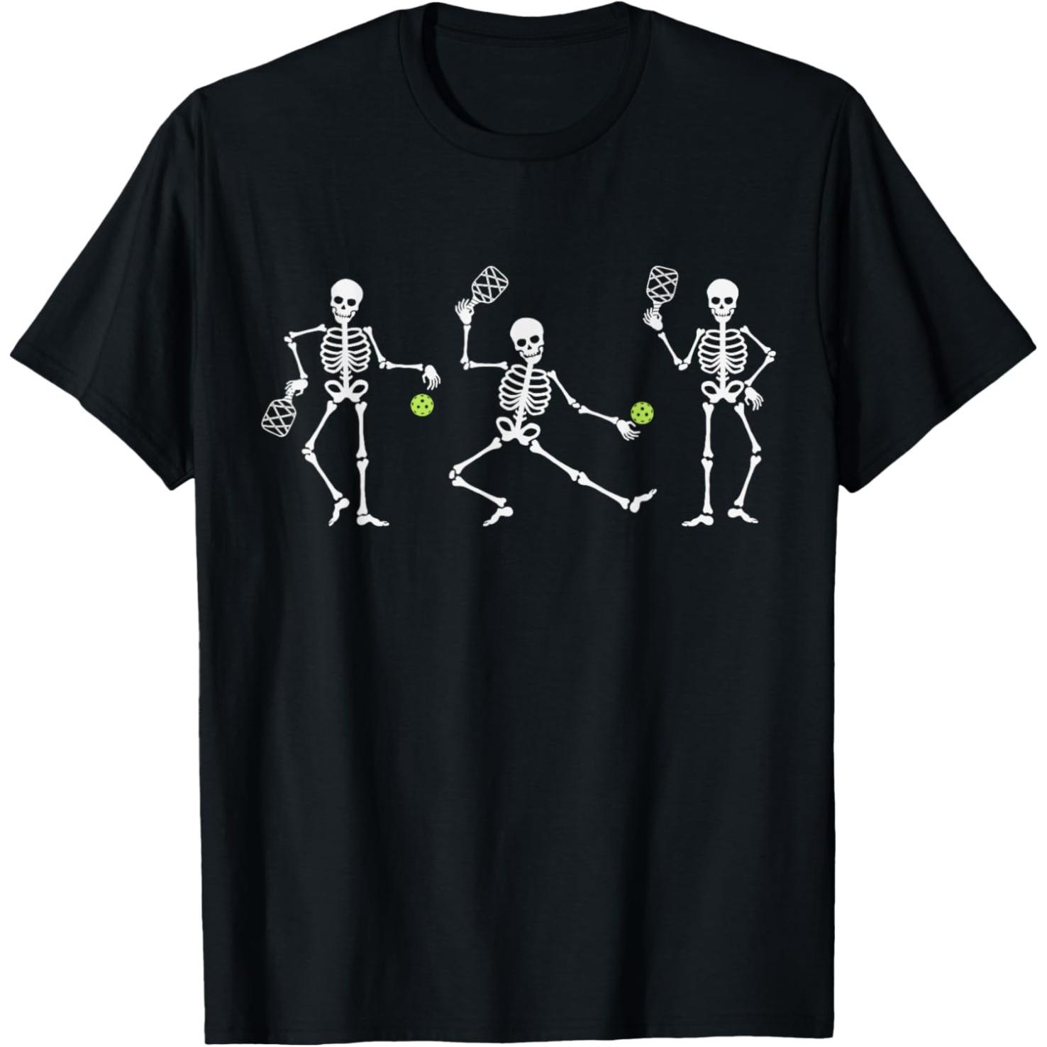 

Funny Skeletons Playing Pickleball Paddle T Shirts Men Pure Cotton Humor Streetwear Tee Shirt Short Sleeve Unisex Loose Cloth... S разноцветный