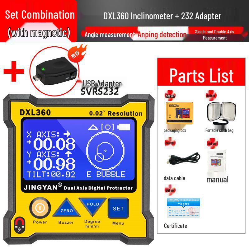 Jingyan DXL360S High-Precision Dual-Axis Digital Inclinometer with Gyroscope & Lithium Battery
