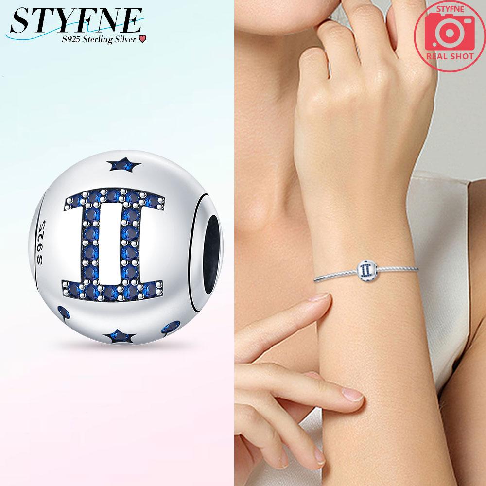 Perles exquises Gémeaux Zircon blanc Douze signes du zodiaque Breloques originales en cuivre S'adaptent au bracelet Femmes Cadeaux de vacances Anniversaire