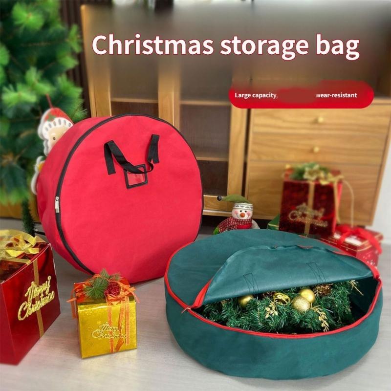 Holiday Wreath Storage Bag with Carry Handles, Label Window, Full Closure, and Fabric Storage for Seasonal Items