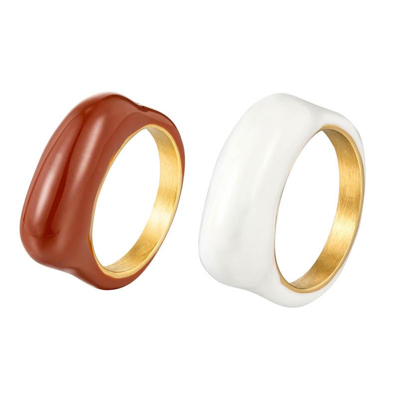 Emaille Eenvoudige Ring Ins Niche Ontwerp Ring Koppel Crème Titanium Staal Damesring Premium Duurzame Kwaliteit Nuttig