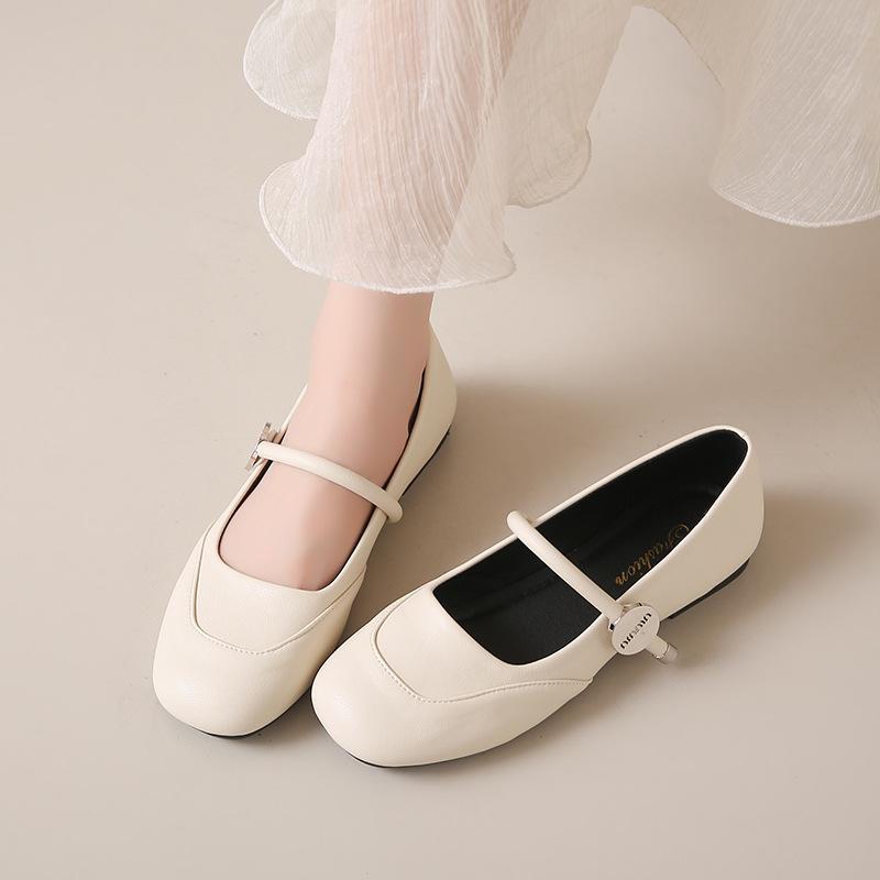 Autumn New Retro Soft-soled Square-headed Mary Jane Women's Shoes Trendy with Shallow Mouth Flat-soled Doudou Single Shoes Women