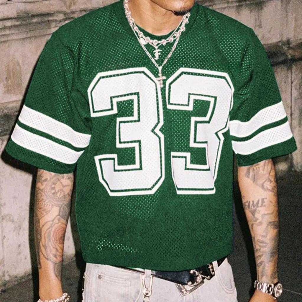 NO.33 Jersey Shirts Mesh Number Graphic Crew Neck Short Sleeve Streetwear Tee Tops