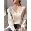 Solid Color Satin V-neck Tank Top for Women Pure Color Satin V-neck Strap Female