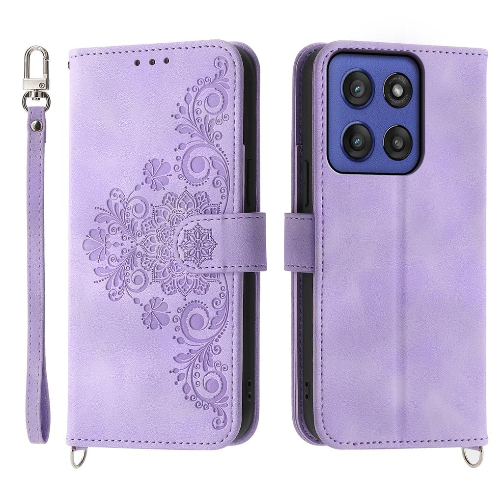 For Motorola Moto G56 5G Case Flower Pattern PU Leather Wallet Phone Cover with Strap