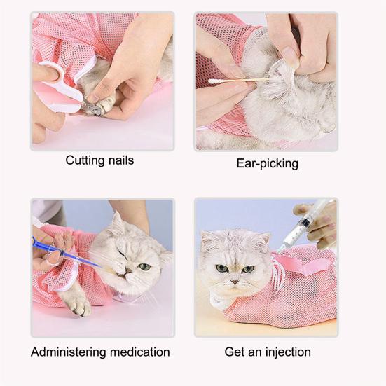 Cat Grooming Bag Pet Grooming Restraint Bag with Zipper Adjustable Drawstring Breathable Mesh Bag for Safe Nail Trimming Grooming Pet Care