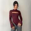 Sexy Tops for Women Hollow Long Sleeve Lace Bodysuit Top Bodycon Party Club Outfits
