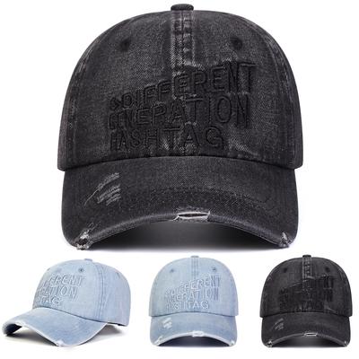 Unisex DIFFERENT Embroidery Adjustable Washed Denim Baseball Hat Retro Caps Spring Autumn Outdoor Sport Travel for Women Men