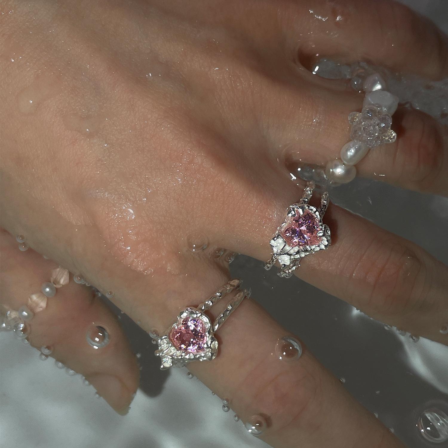 

Geometry Zircon Butterfly Heart Jewelry Party Fashion Crystal Korean Irregular Ring Adjustable for Women
