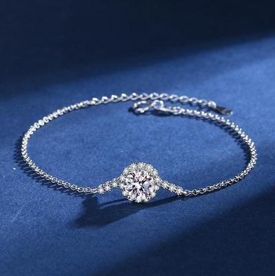 Damen S925 Sterlingsilber Vollstern Doppelreihe Verstellbares Moissanit Platin Armband