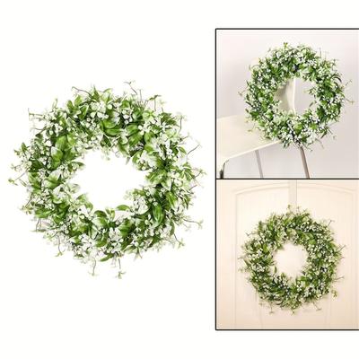 Artificial Spring Wreath Baby's Breath Wreath Summer Wreath for Front Door, Wedding, Indoor and Outdoor Decorations