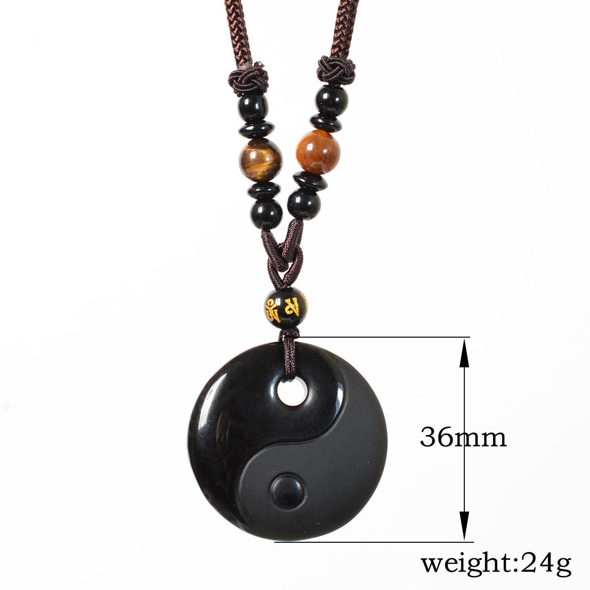 Obsidian Yin Yang Tai Chi Bagua Pendant Necklace