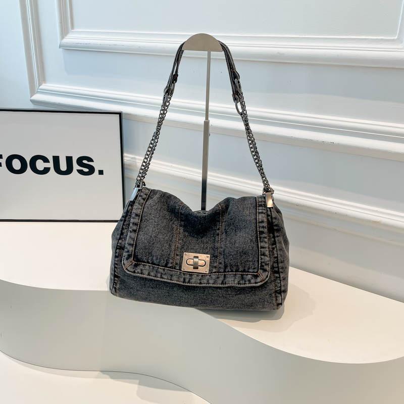 Large Capacity Women's Shoulder Bag Denim Tote Bag Messenger Bag Women's Fashion Chain Bag Commuter Bag