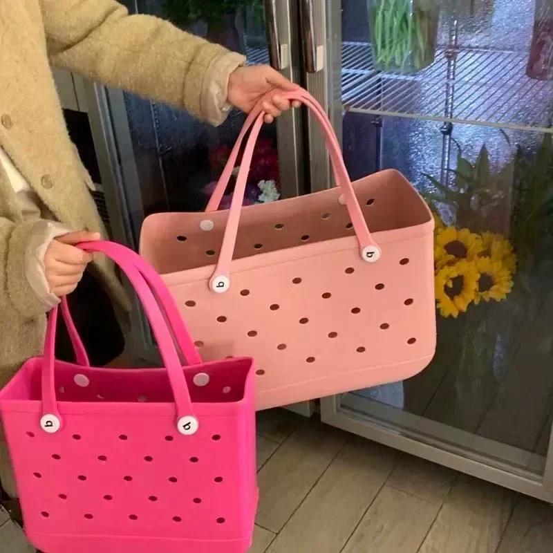 XL Extra große Strandtasche EVA-Gummi Wasserdicht Strand Reise Picknick Aufbewahrungskorb Damen Einkaufshandtasche Sac Jelly Einkaufstasche