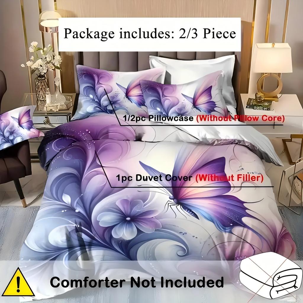 Snová modrofialová motýlí květina 3D tisk ložní souprava pro děti, teenagery, dospělé, styl povlaku na přikrývku, měkký domácí polyesterový povlak na přikrývku
