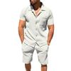 Herrkläder 2-delat set: Cardigan med slag och shorts - Enfärgad randig sommaroutfit