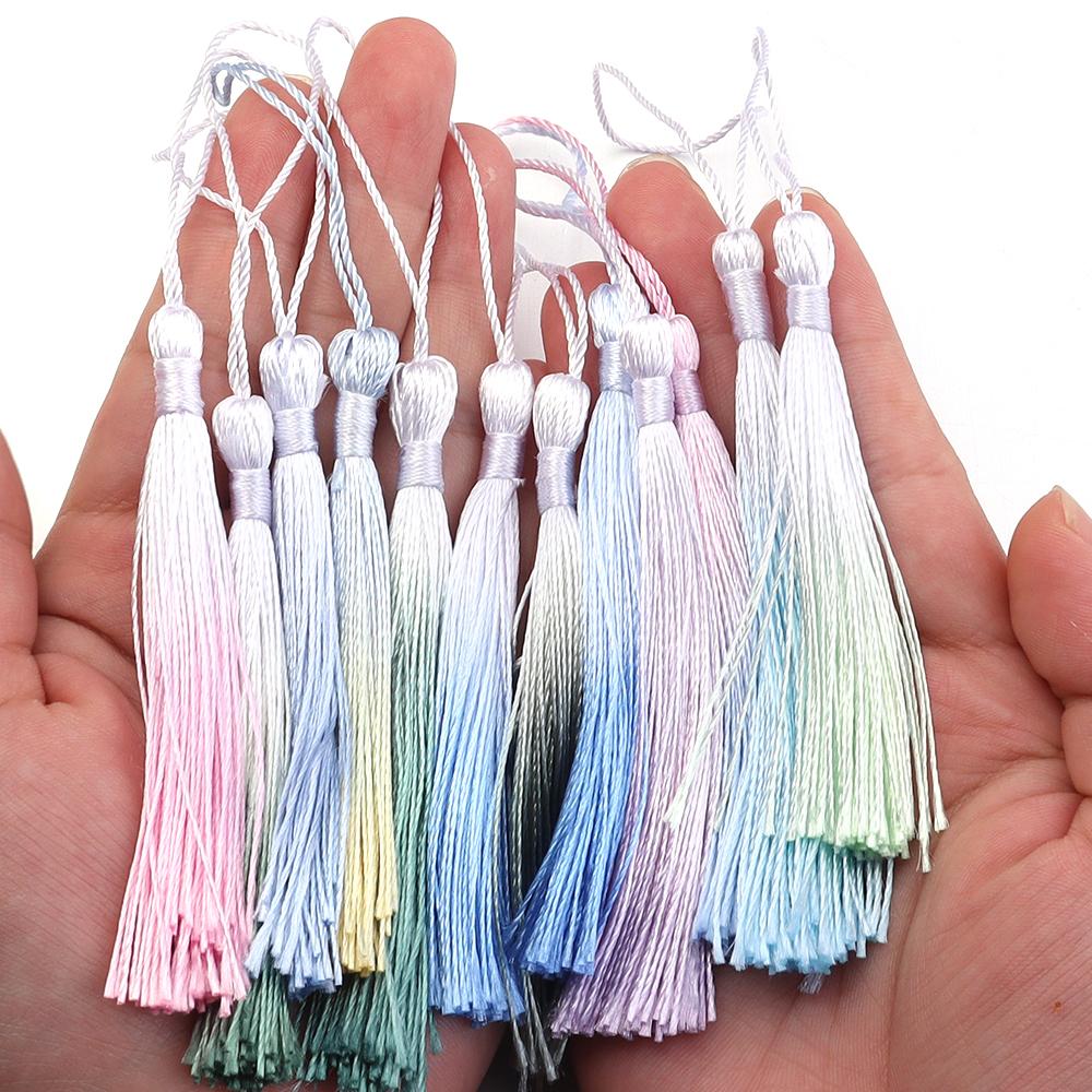 10Pcs 13cm Gradient Color Polyester Silk Tassels Bookmark Tassels Mini Tassels For DIY Crafts Jewelry Making Souvenir Bookmarks