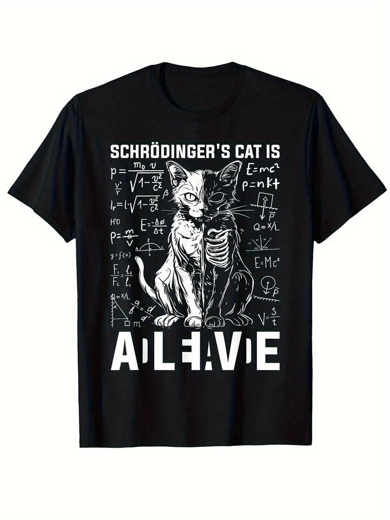 2026 New Schr Ö Dinger Cat Life and Death Physical Pattern Tshirt  Soft and Comfortable Black Casual Design