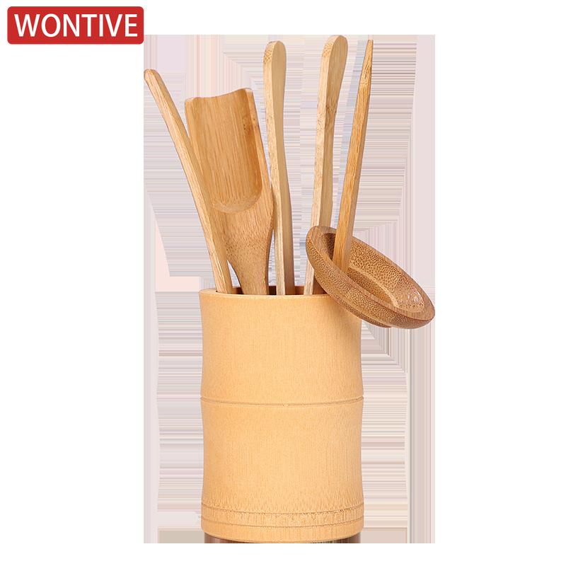 6 szt. Bambusowy Zestaw Akcesoriów do Ceremonii Herbacianej z Wiaderkiem do Przechowywania Premium Akcesoria do Ceremonii Herbacianej dla Autentycznego Doświadczenia Herbacianego