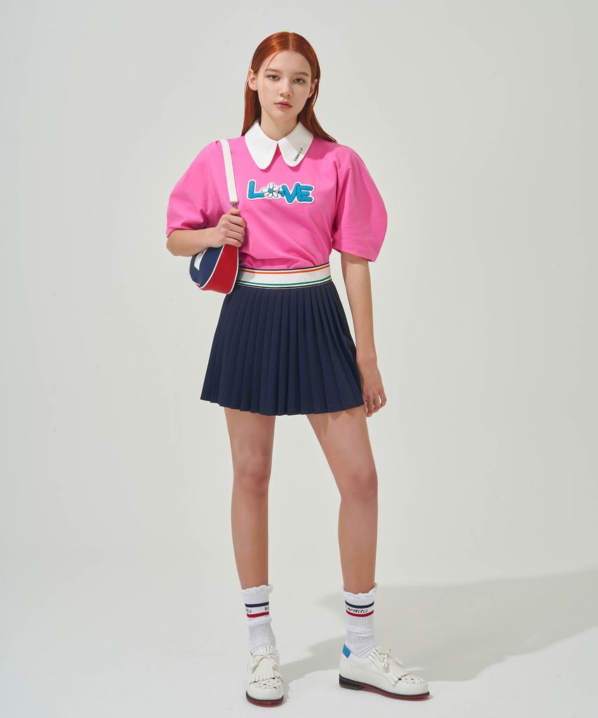 KANDINI Navy Elastic Waist Pleated Skirt