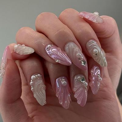 Almond Press On Nail Fake Nail Glossy Acrylic Artificial Nail Stick On Nail for Womens 24Pcs 12Sizes Glues On Nail