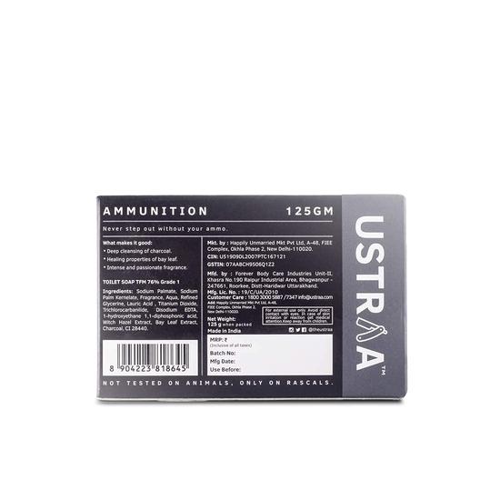 Ustraa Ammunition Cologne Soap - Charcoal & Bay Leaf - 125 gm | Activated Charcoal | with fragrance of Cologne & Rebel Cologne Soap - 125 gm