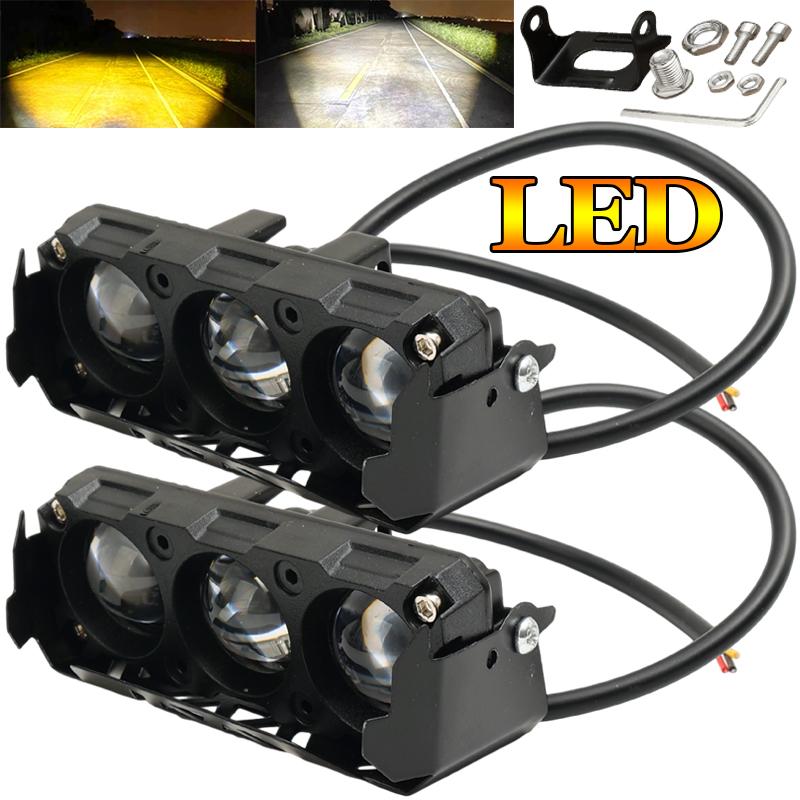 Motorcycle LED Spot Light Dual Color Hi/Low Beam Fog Lamps for Car Trucks SUV 12V 24V Mini Lens Headlight Driving Light