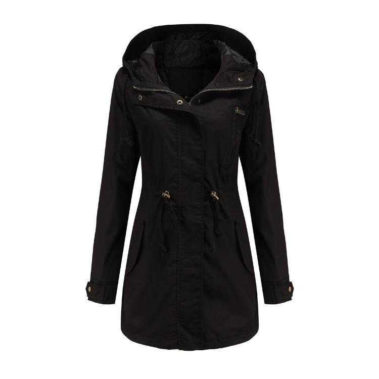 Plus Size Cotton Hooded Trench Coat Women  Loose Solid Color Outerwear Spring Autumn New S чёрный