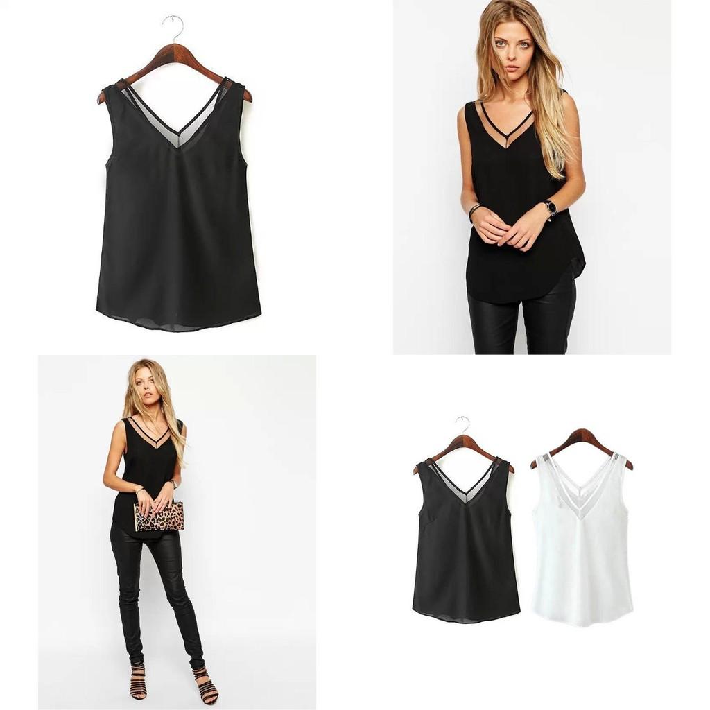 Stylish Sleeveless Sheer Chiffon V-neck Vest Streetwear Fashion Top Comfortable Cool